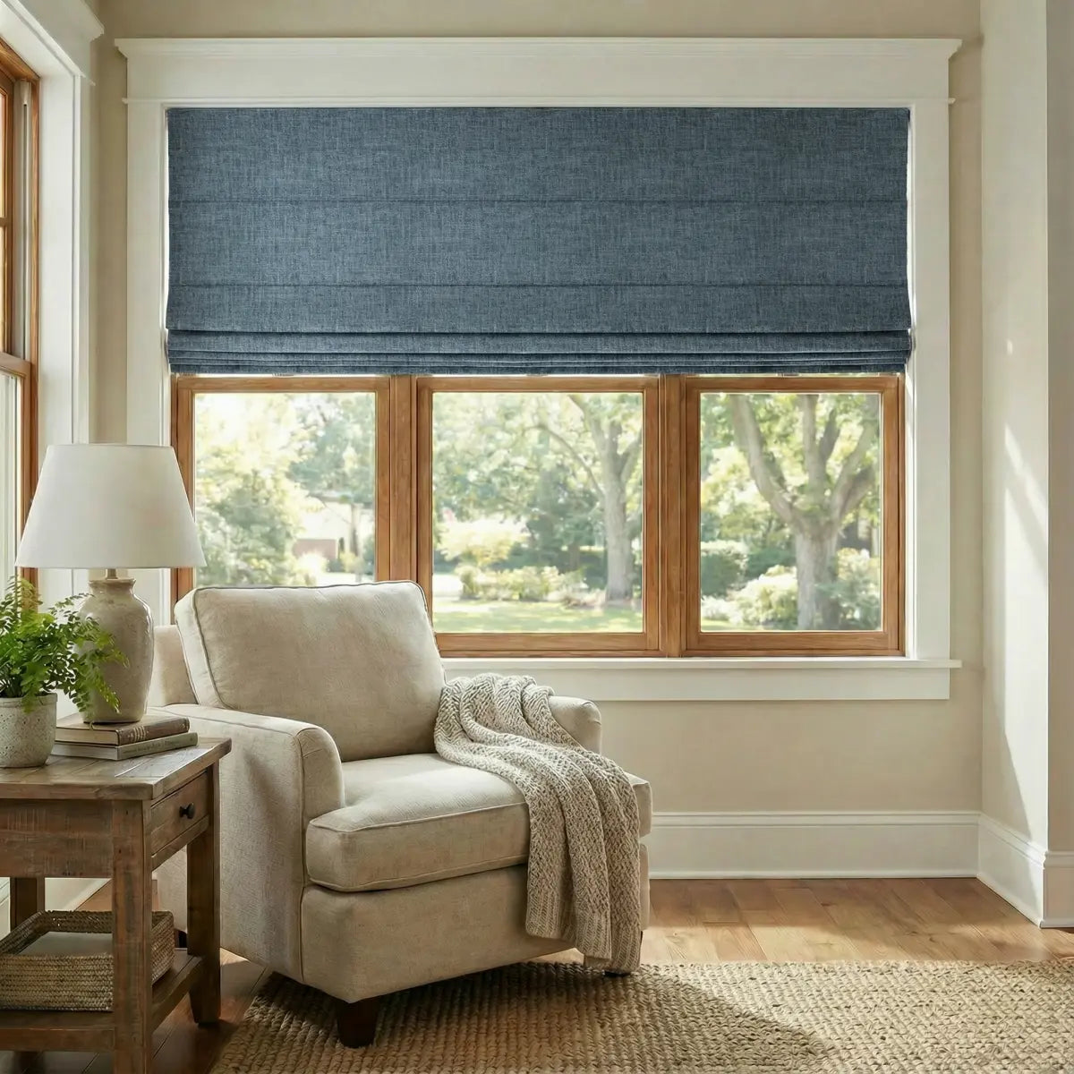 DraperyUS Custom Roman Shades - Sky Blue - A refreshing and clear blue that brings the outdoors in.