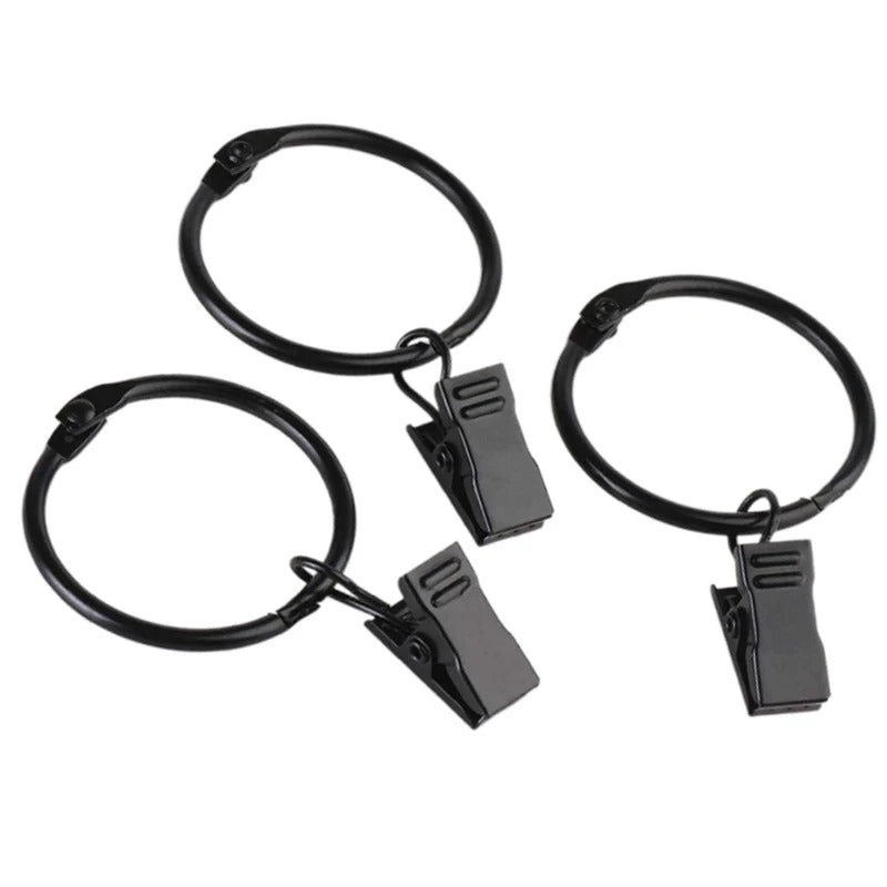 Rust-resistant matte black drapery clip rings on curtain panel – DraperyUS