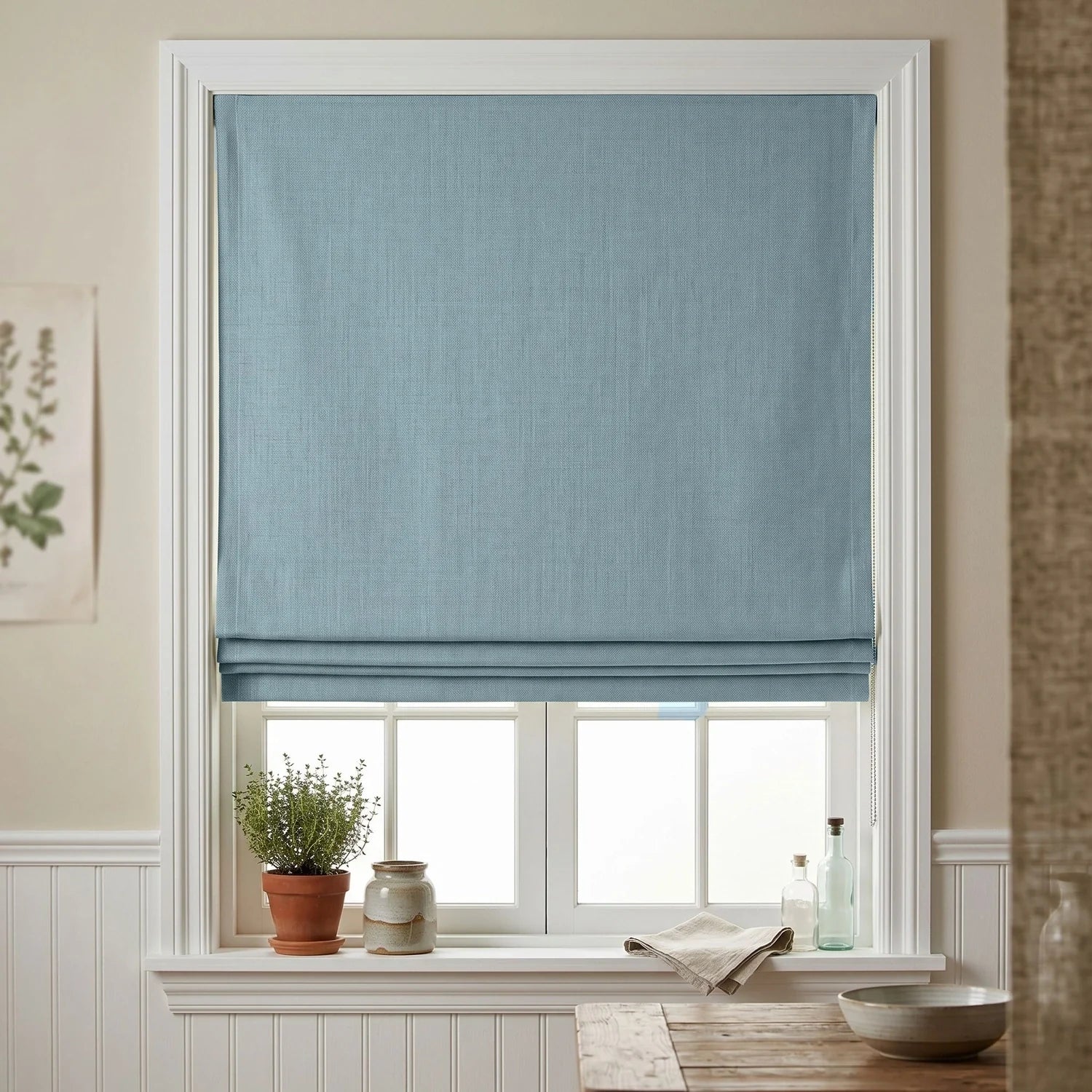 Custom Roman Shade - Blue in room
