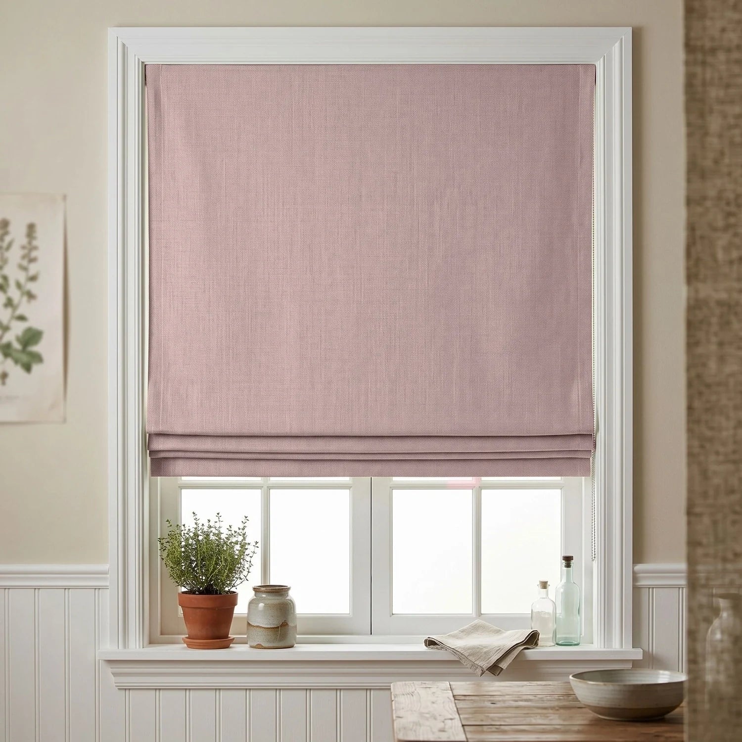 Custom Roman Shade - Mauve in room