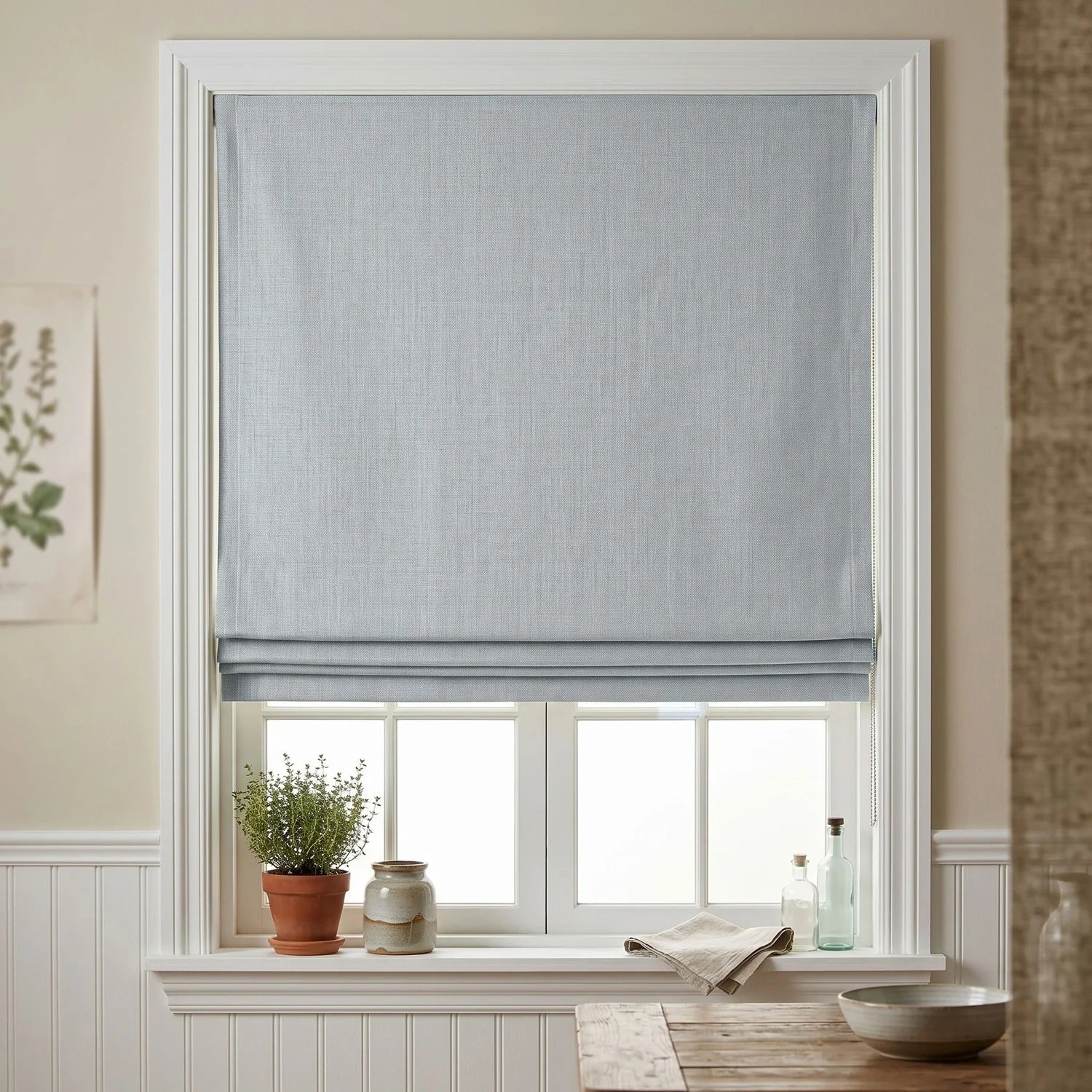 Custom Roman Shade - Stone in room