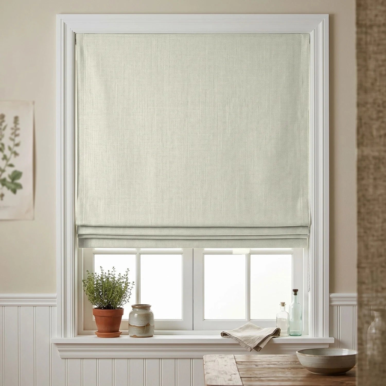 Custom Roman Shade - Pale Pearl in room