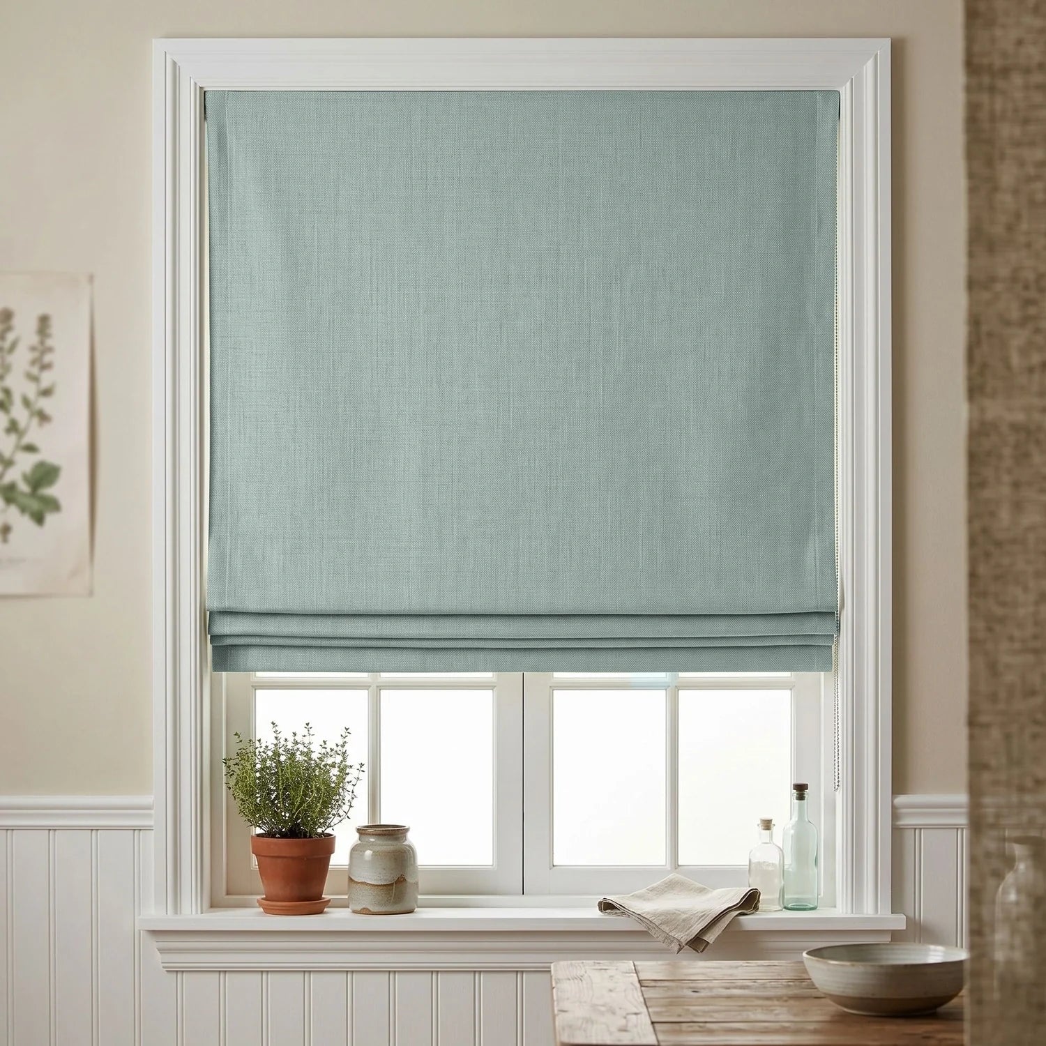 Custom Roman Shade - Stone in room