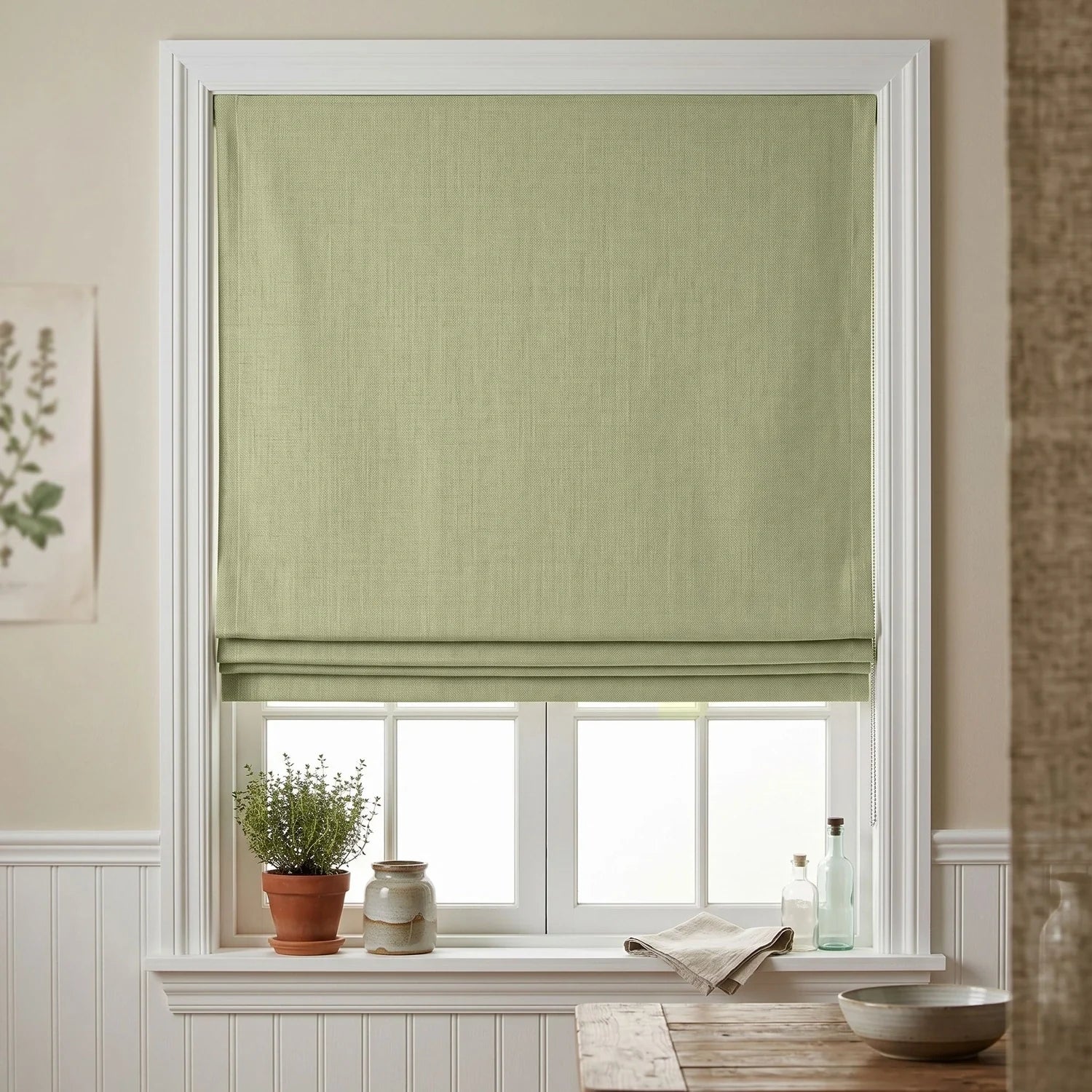 Custom Roman Shade - Green in room
