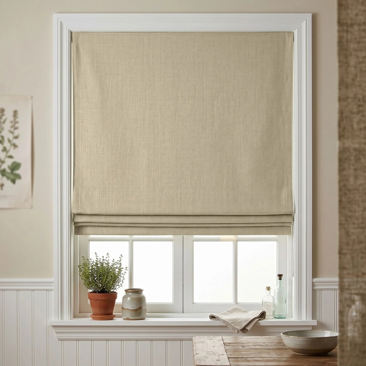 Custom Roman Shade - Taupe in room