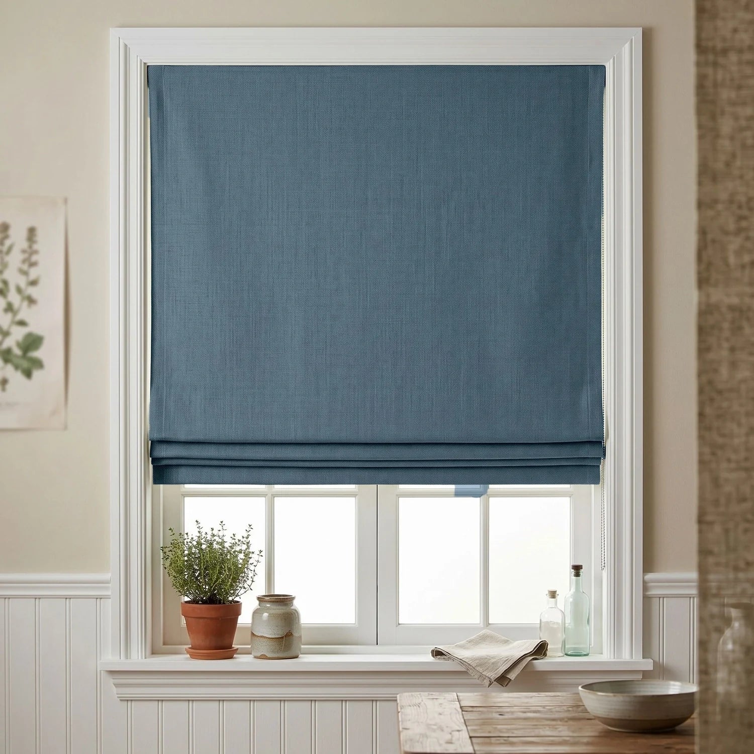 Custom Roman Shade - Blue in room