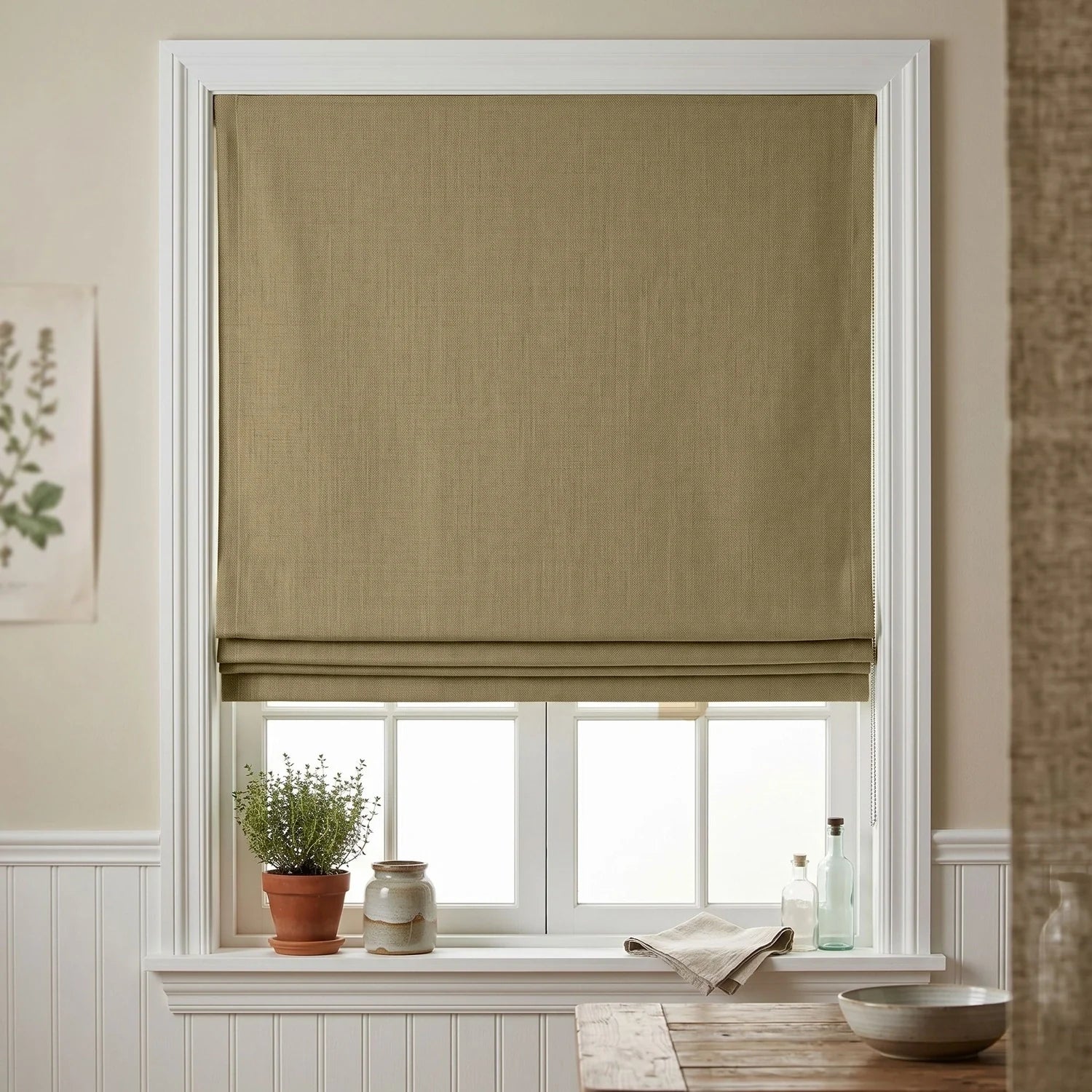 Custom Roman Shade - Taupe in room
