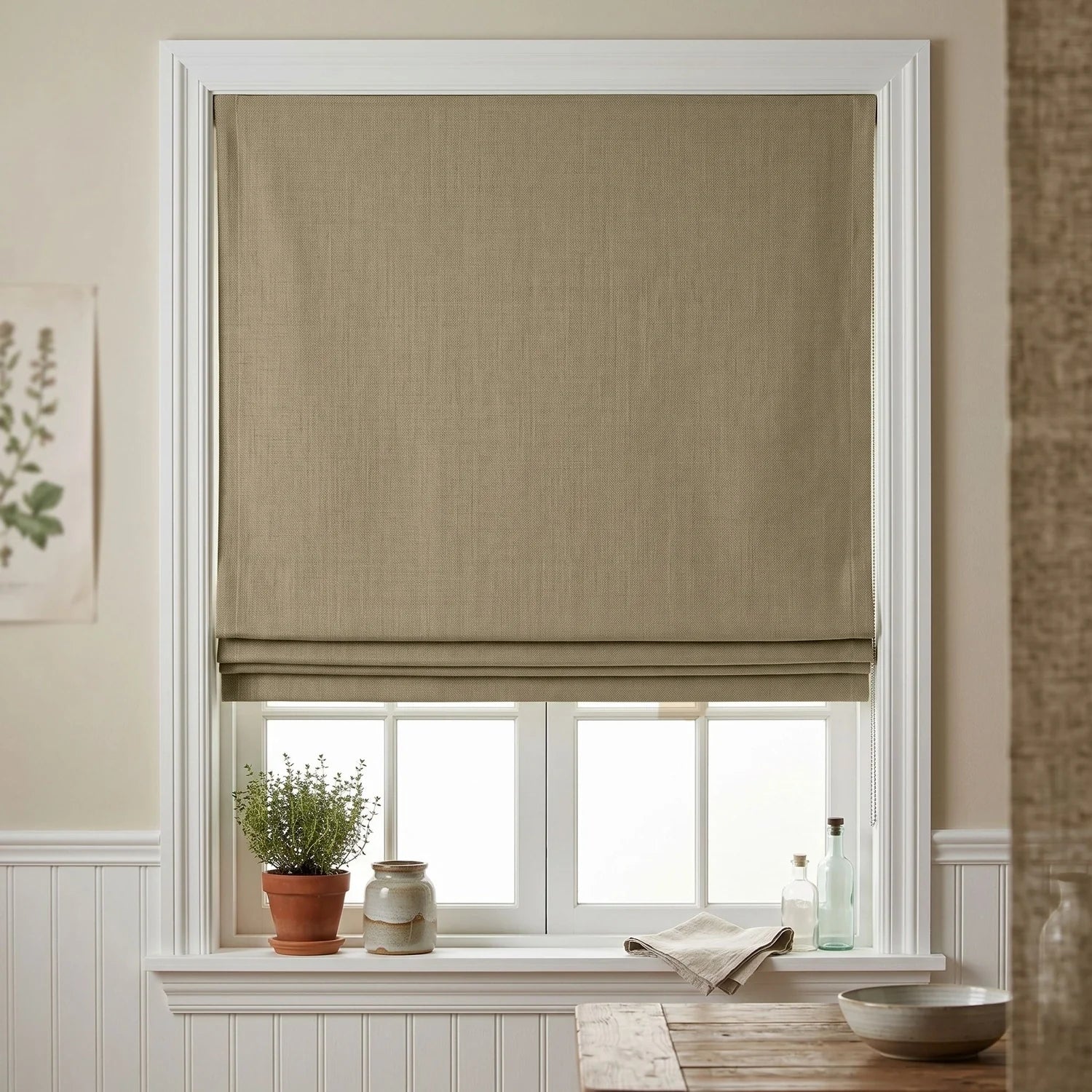 Custom Roman Shade - Taupe in room