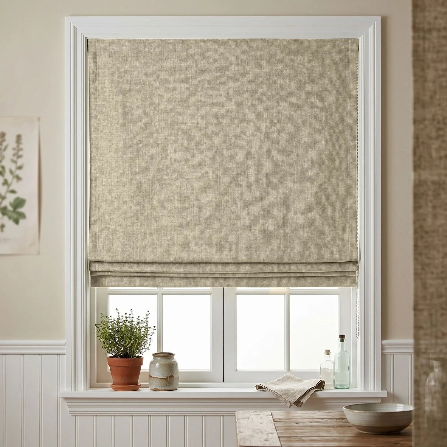 Custom Roman Shade - Taupe in room