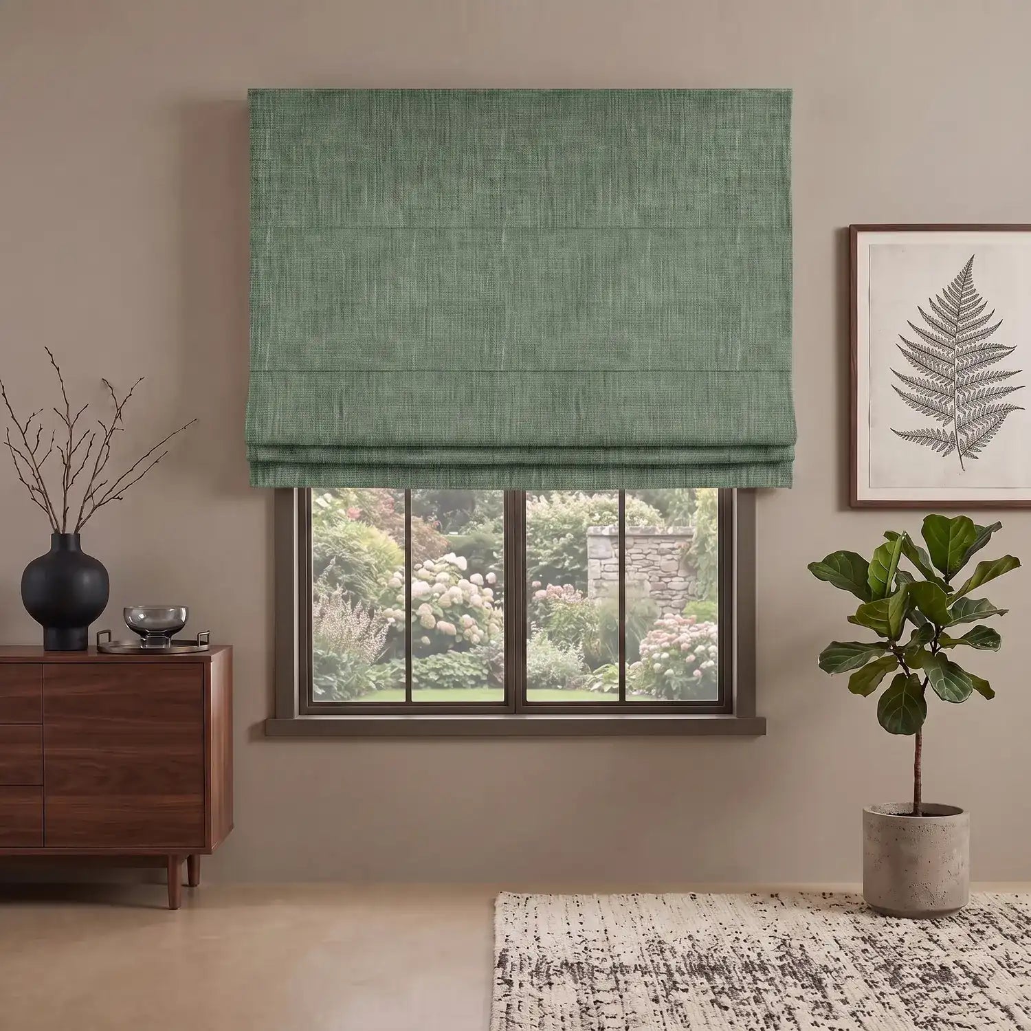 Custom Roman Shade - Pale Sage in room