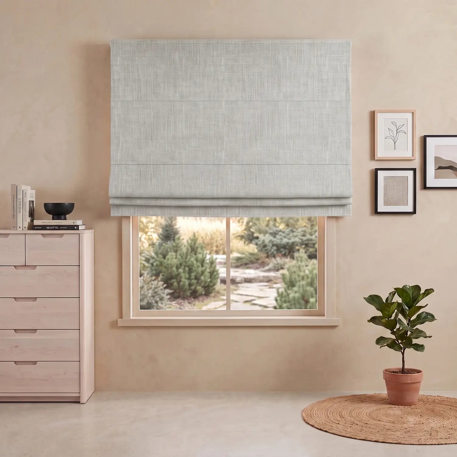 Custom Roman Shade - Ivory in room