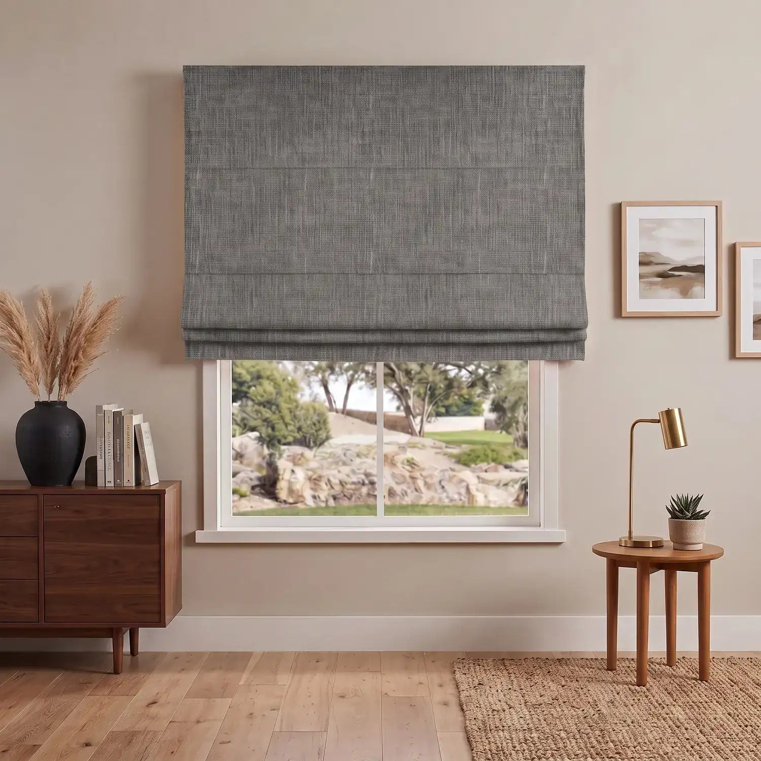 Custom Roman Shade - Mushroom in room
