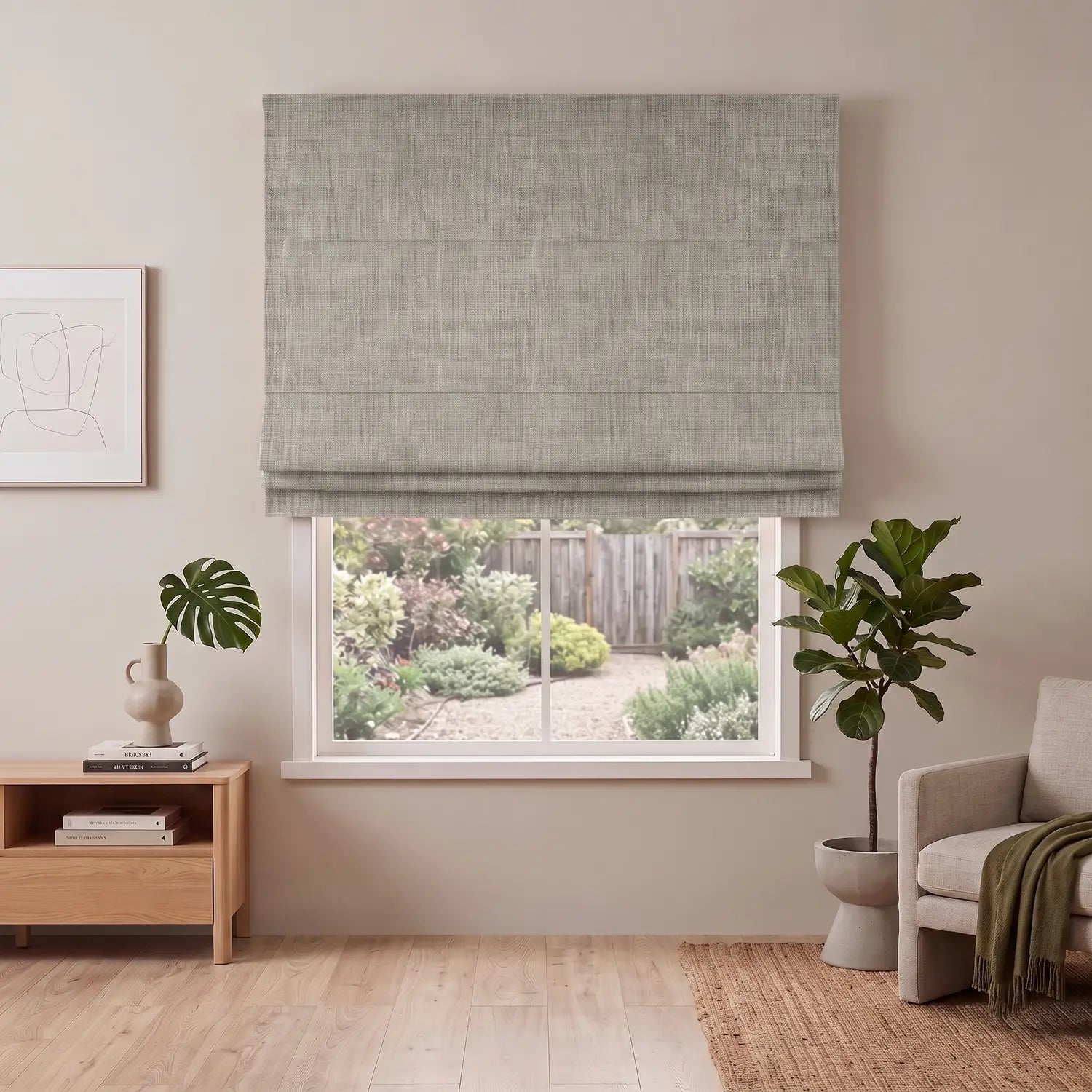 Custom Roman Shade - Almond Cream in room