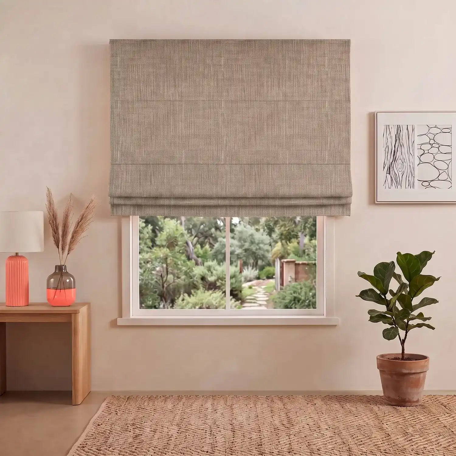 Custom Roman Shade - Peach Clay in room