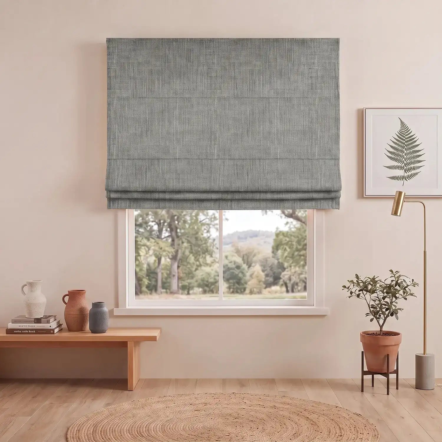 Custom Roman Shade - Greige in room