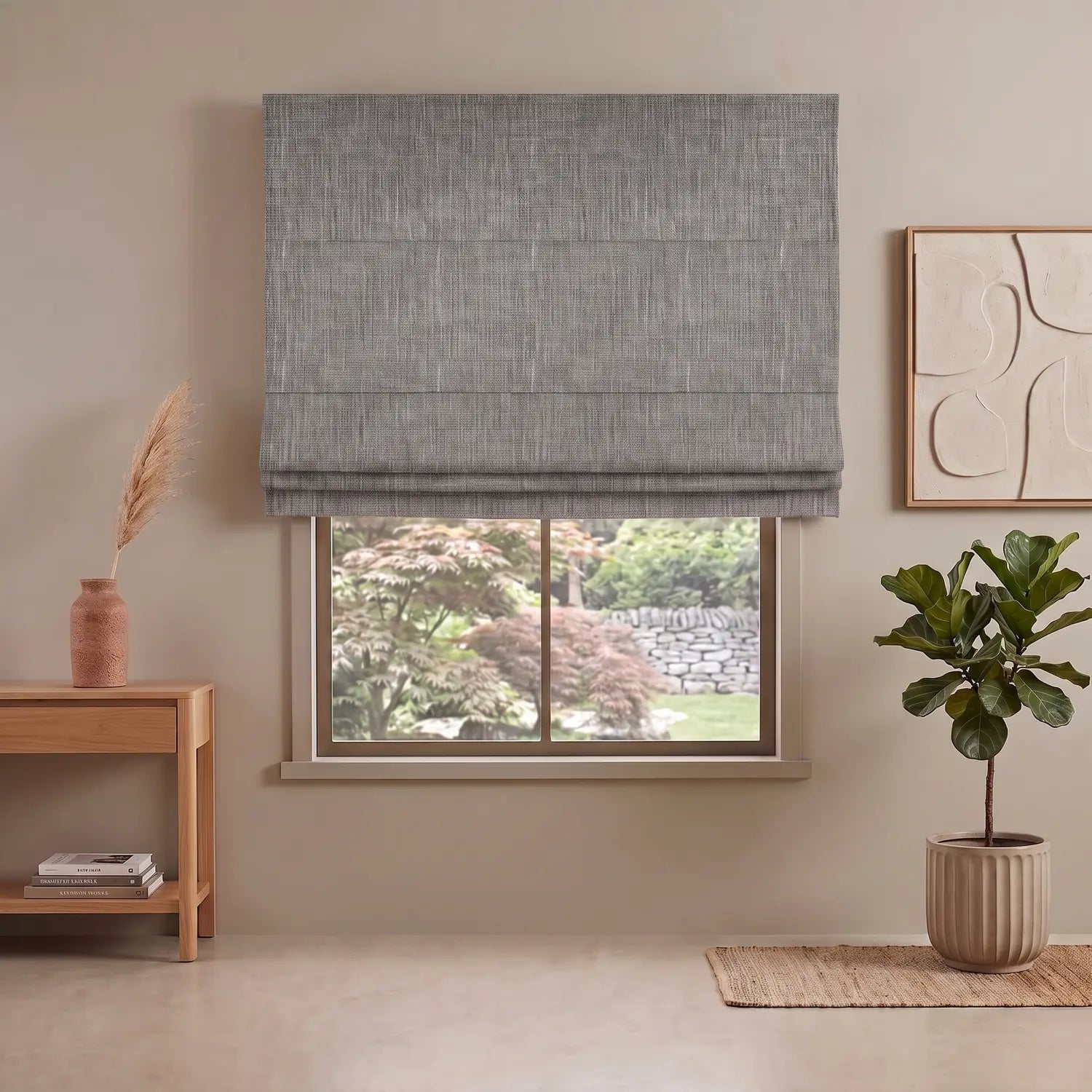 Custom Roman Shade - Ash Grey in room