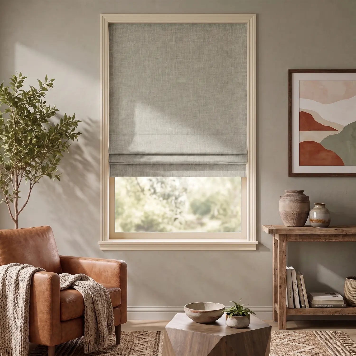 Custom Roman Shade - Ivory in room