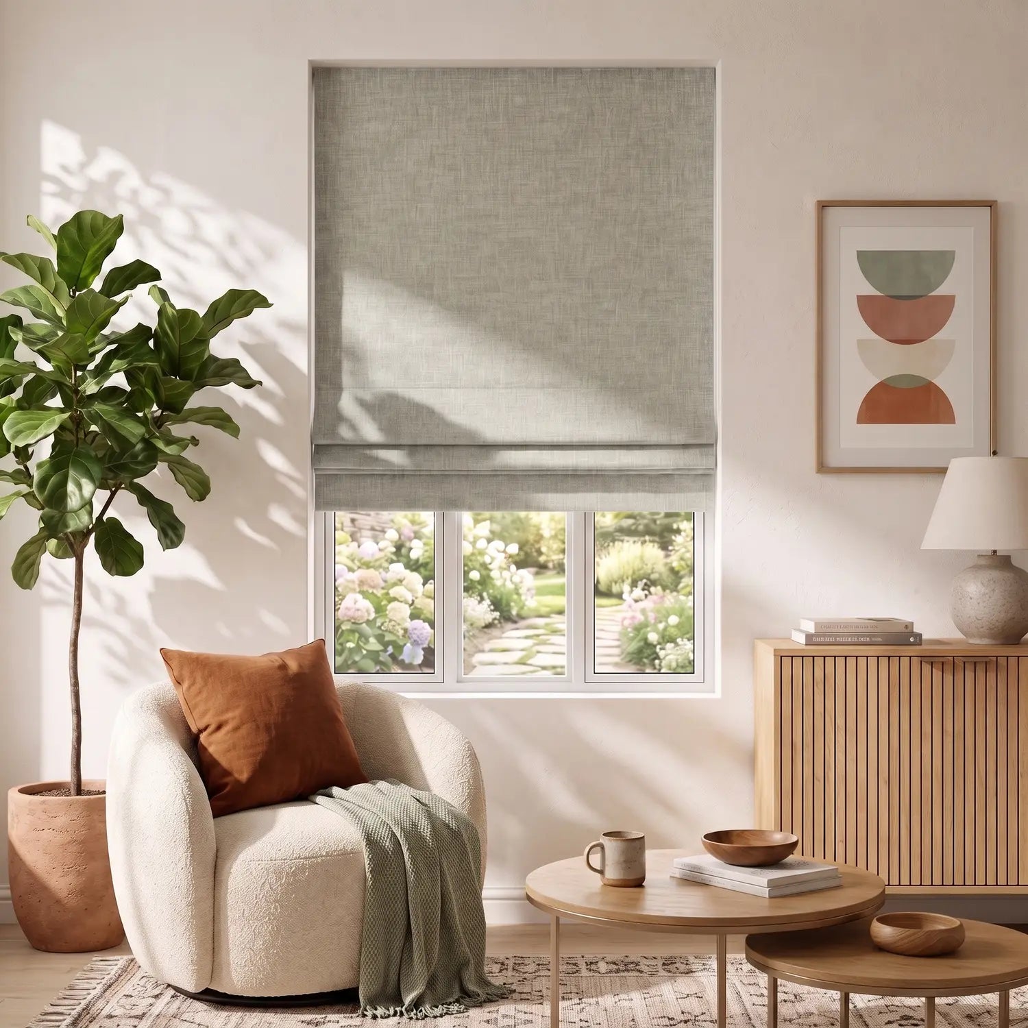 Custom Roman Shade - Almond Cream in room