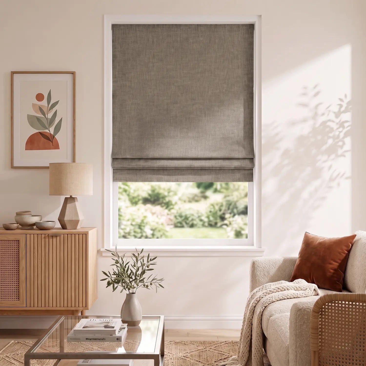 Custom Roman Shade - Peach Clay in room