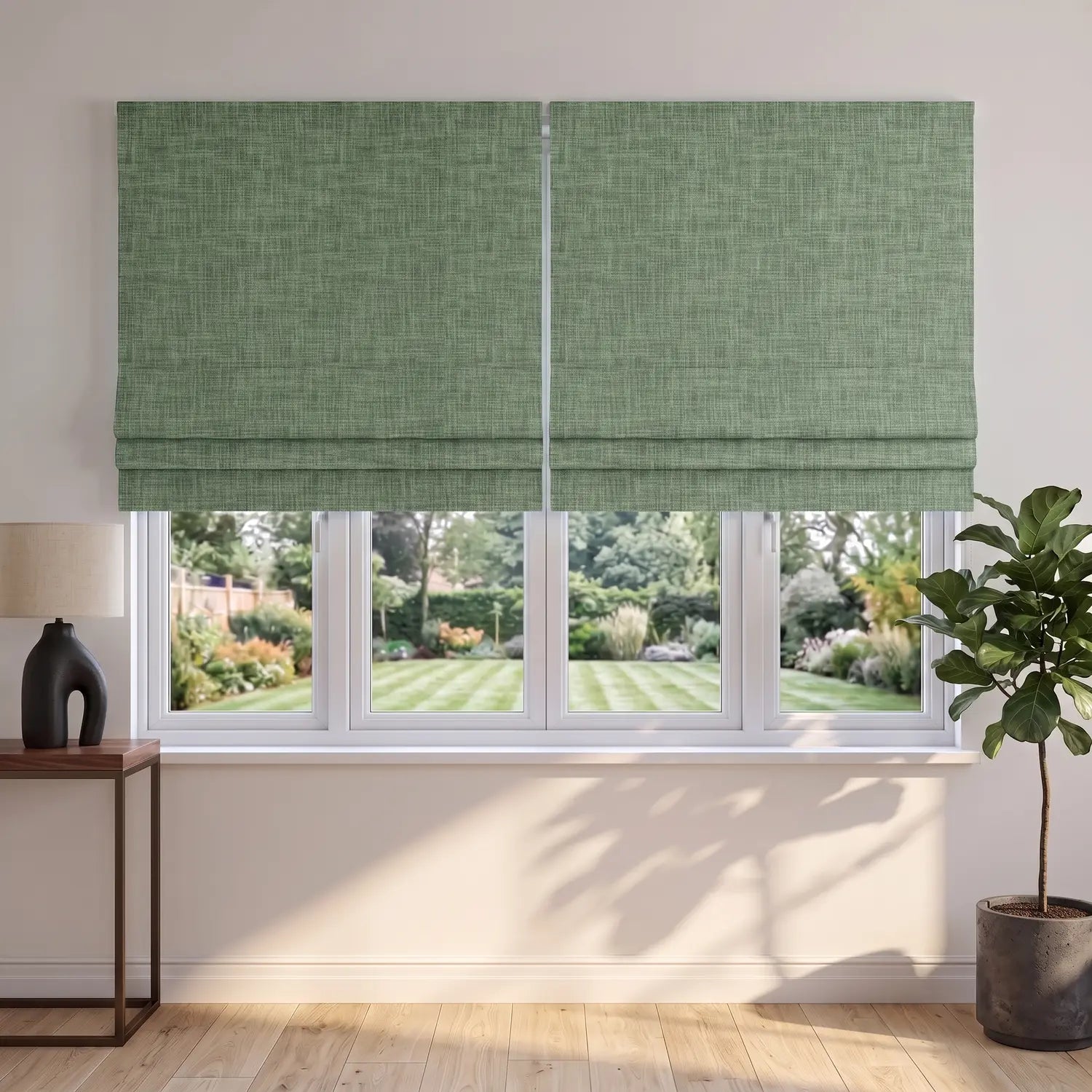 Custom Roman Shade - Pale Sage in room