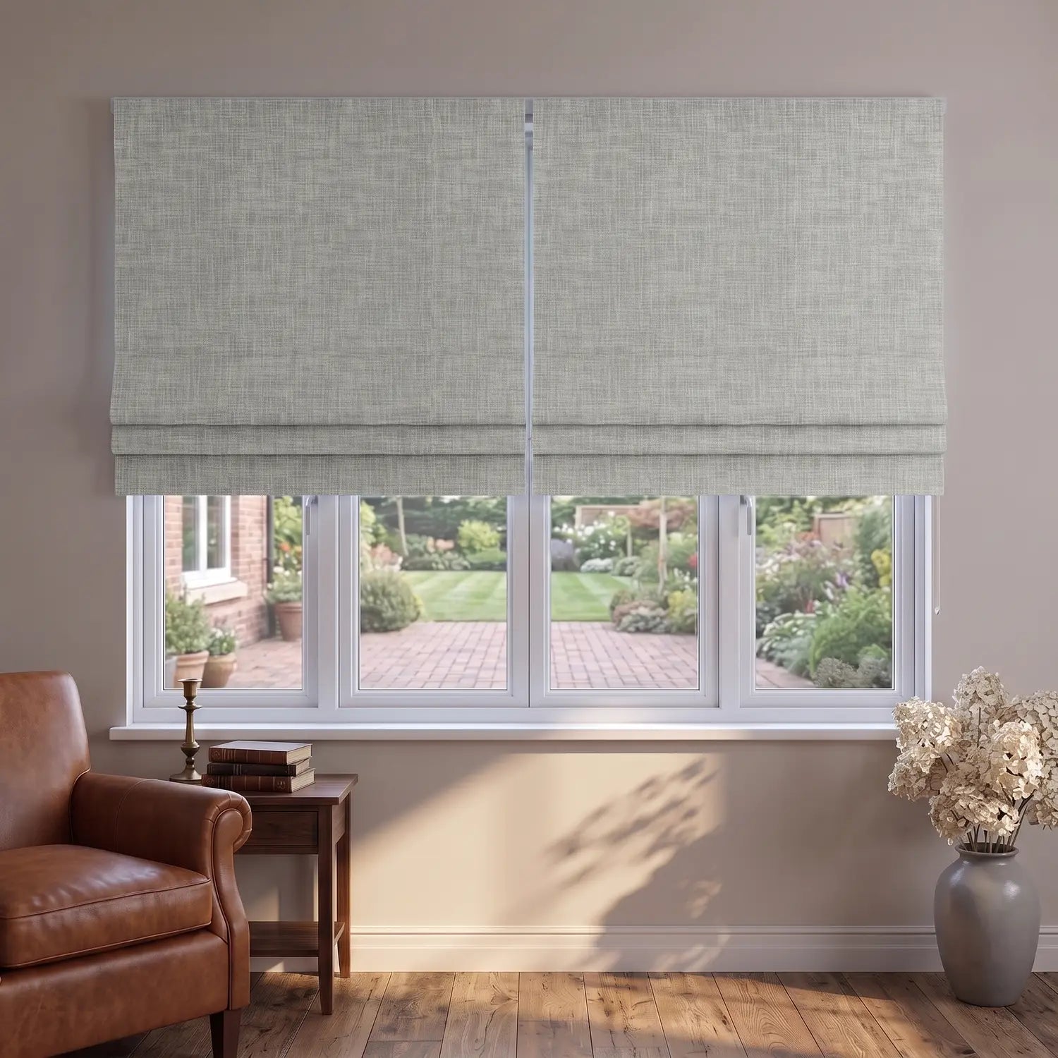 Custom Roman Shade - Ivory in room