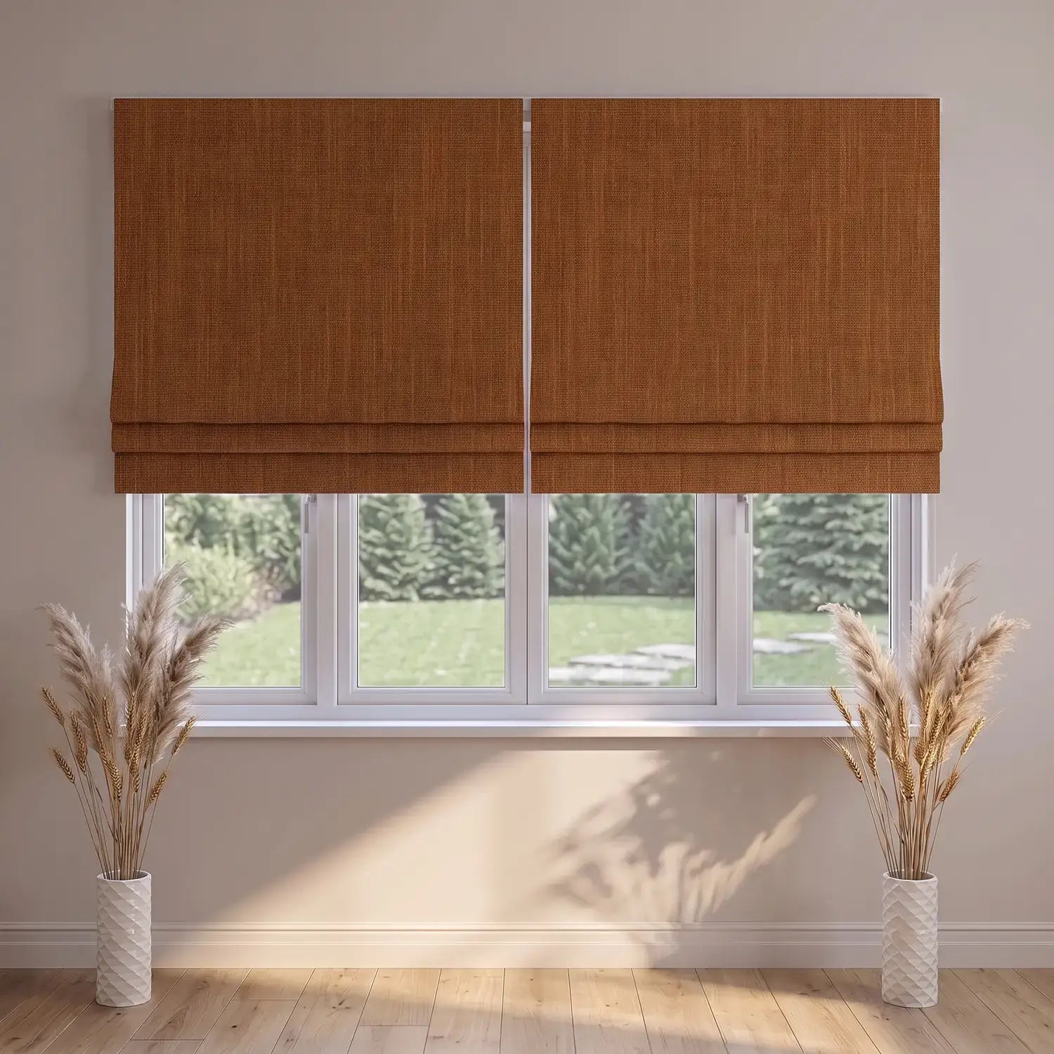 Custom Roman Shade - Mocha Brown in room