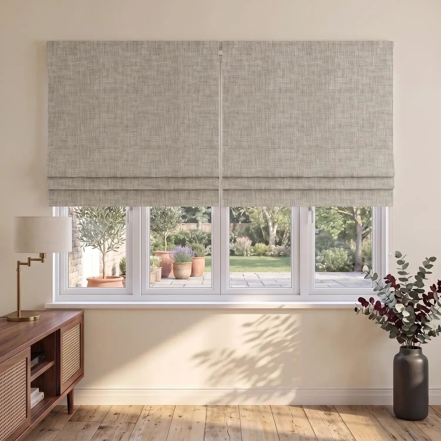 Custom Roman Shade - Almond Cream in room