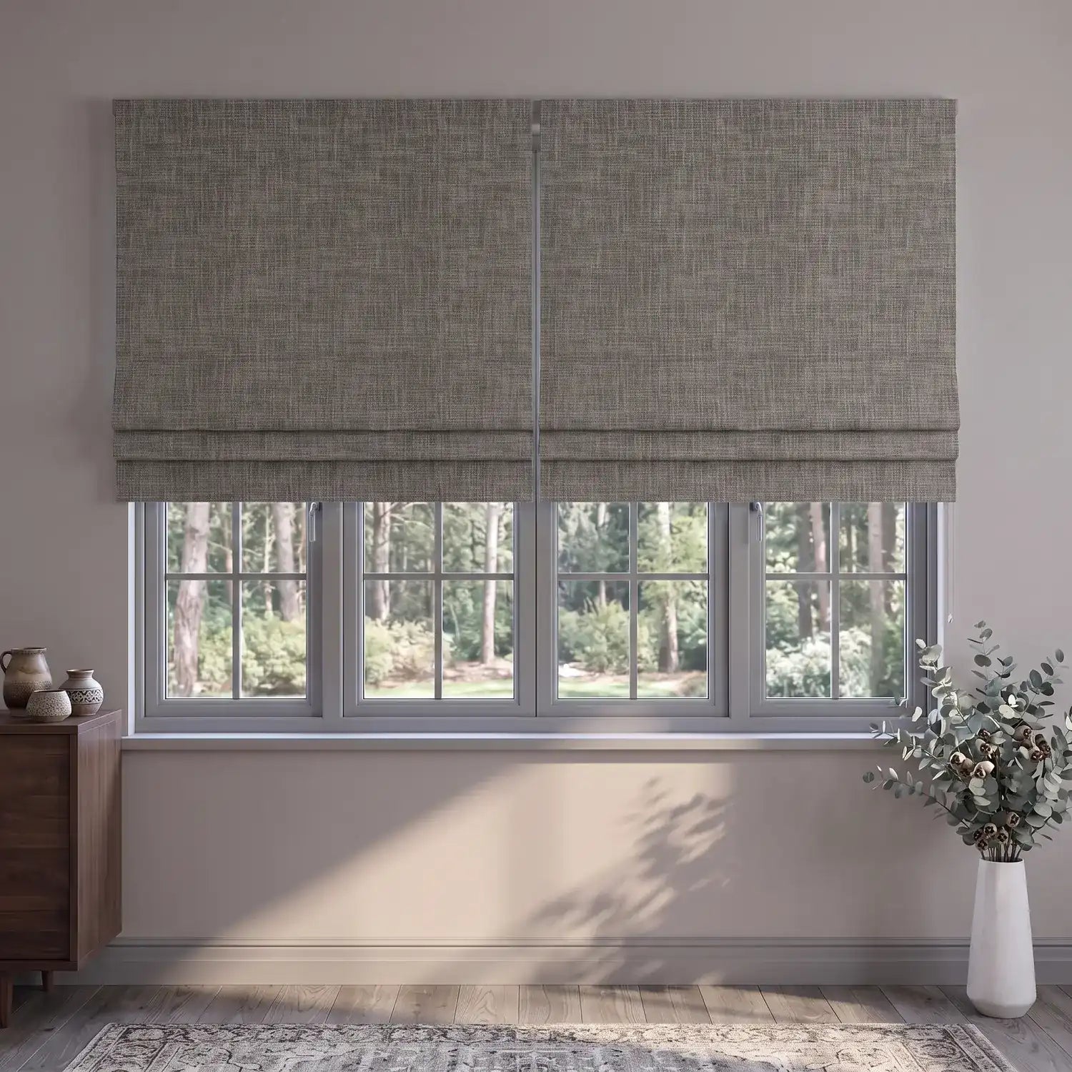 Custom Roman Shade - Ash Grey in room